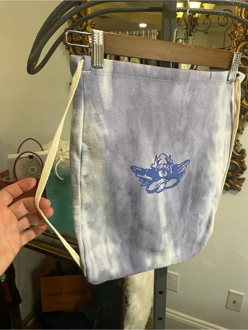 Revolve Boys Lie Tie Dye Angel Graphic Lavender White Drawstring Backpack NWT